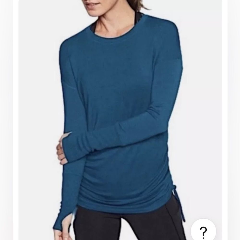 Athleta Long Sleeve Shirt Drishti Ruched Thin Sweatshirt Dark Teal Blue Size XL